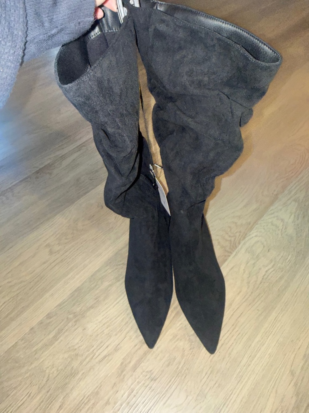 NWT‎ Black Slouchy Over-the-Knee Boots Size 8 Pointed Toe Memory Foam Stiletto